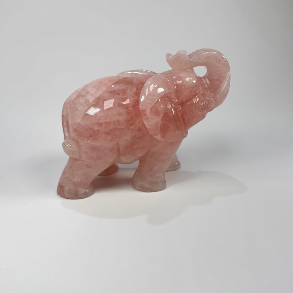 Vintage Rose Quartz Elephant Statue - Picture 3 of 4